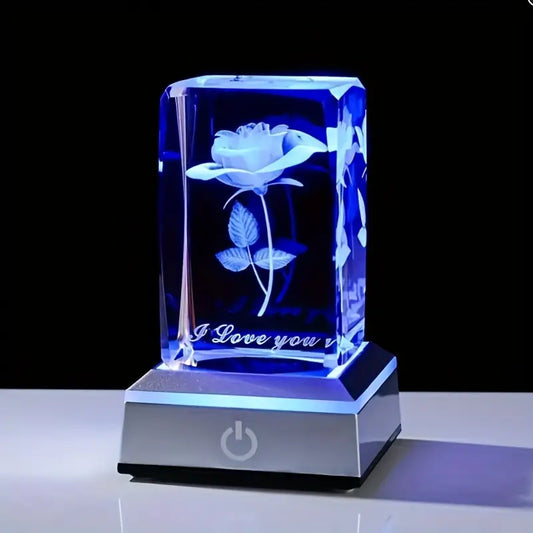 1pc 3D Crystal Rose LED Night Light